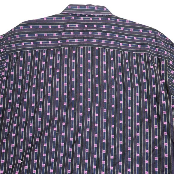 Bugatchi Uomo Shirt Mens Size Large Black Purple Casual Dress Button Down - Picture 6 of 14